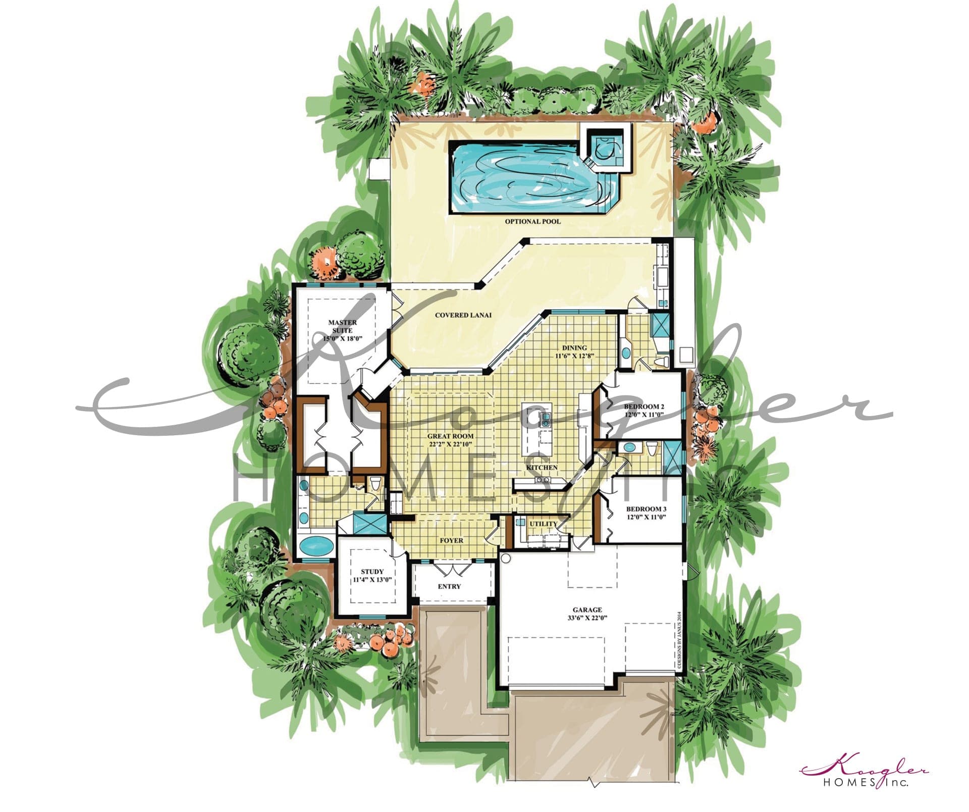 The Amador floor plan rendering — Koogler Homes