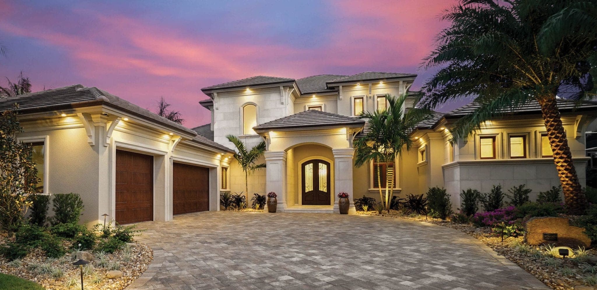 The Bluefin Bay custom home front elevation by Koogler Homes, Cape Coral, FL