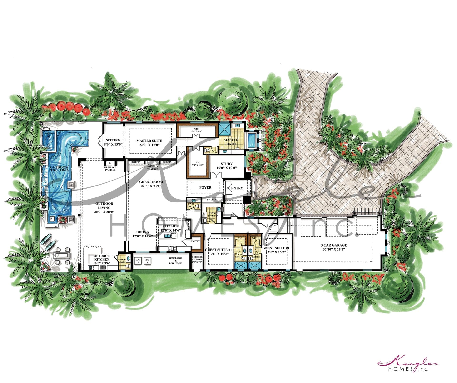 The Gosford floor plan rendering — Koogler Homes