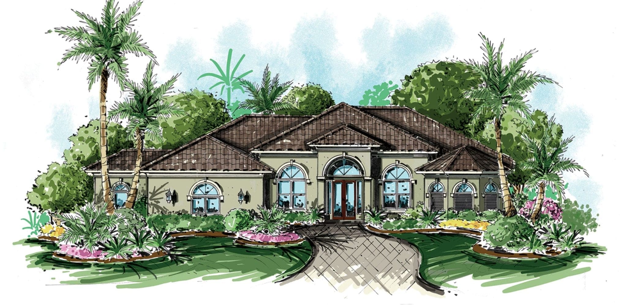 The Malita Cay custom home front elevation by Koogler Homes, Cape Coral, FL