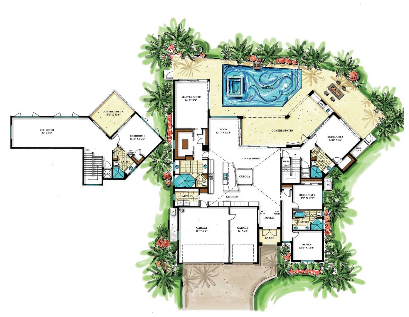The Necker Island II floor plan rendering — Koogler Homes